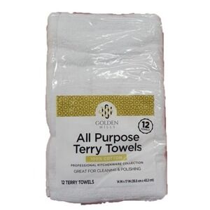 Golden Mills Terry White Towels 100% Cotton, 2 X 12 Packs‎ / 24 Towels Total